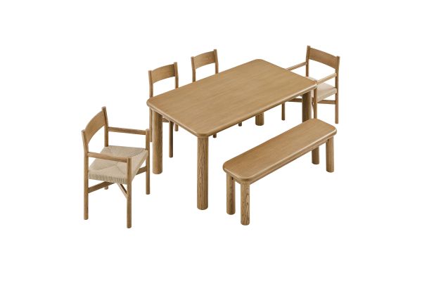 Alvia Weathered Oak 6-Piece Oak Wood Dining Table and Seating Set