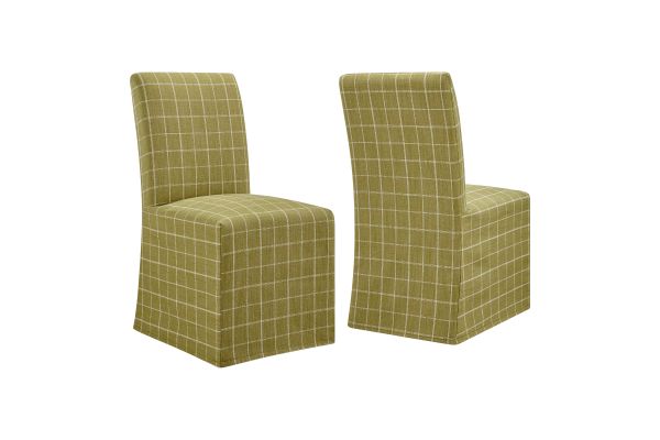 Aster Artichoke Windowpane Check Linen Cotton Blend Slipcovered Dining Chairs (Set of 2)