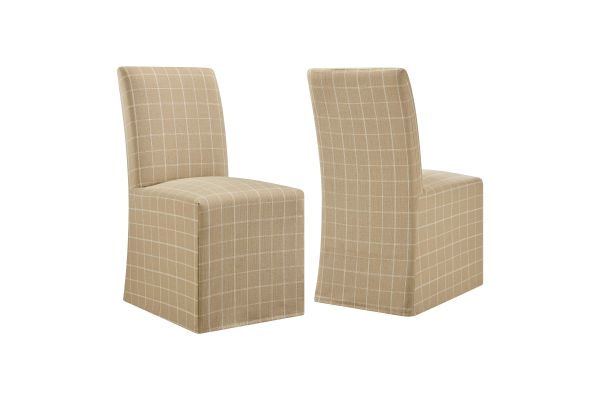 Aster Hemp Windowpane Check Linen Cotton Blend Slipcovered Dining Chairs (Set of 2)