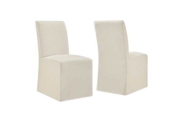 Aster Ecru Slub Weave Fabric Slipcovered Dining Chairs (Set of 2)