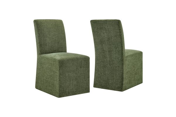 Aster Foliage Slub Weave Fabric Slipcovered Dining Chairs (Set of 2)