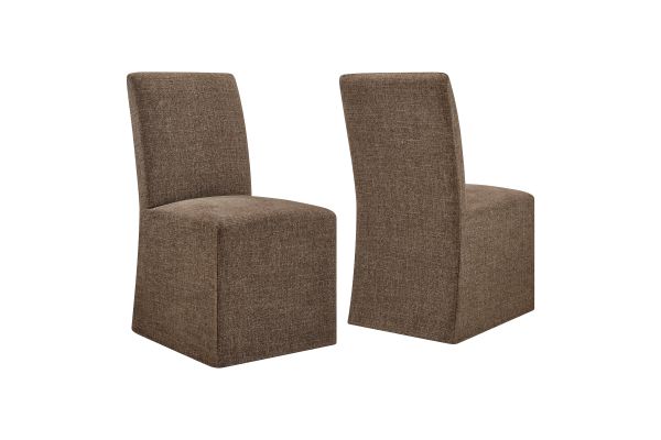 Aster Mocha Slub Weave Fabric Slipcovered Dining Chairs (Set of 2)