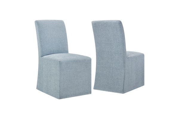 Aster Sky Slub Weave Fabric Slipcovered Dining Chairs (Set of 2)