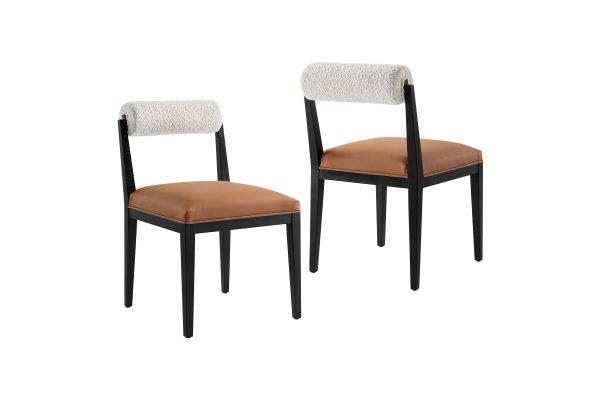 Kai Pearl/Tan/Black Boucle and Vegan Leather Dining Chair (Set of 2)