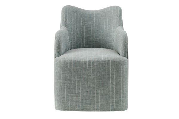 Cordelle Spa Blue Stripe Linen Blend Swivel Dining Chair
