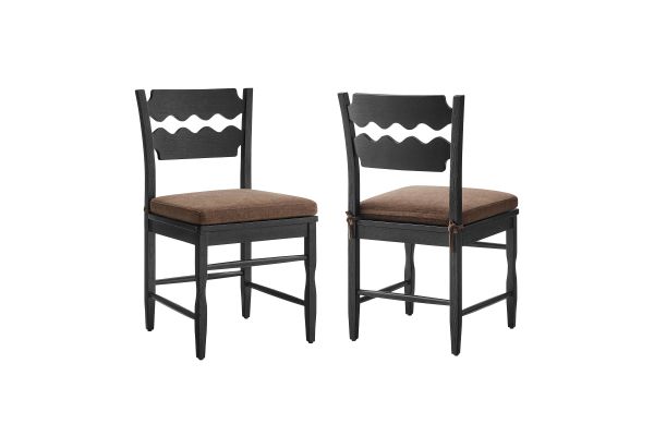 Jax Black/Cocoa Oak Wood Dining Chair with Wavy Razor Back and Cushion (Set of 2)