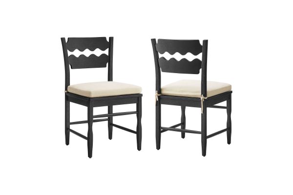Jax Black/Linen Oak Wood Dining Chair with Wavy Razor Back and Cushion (Set of 2)
