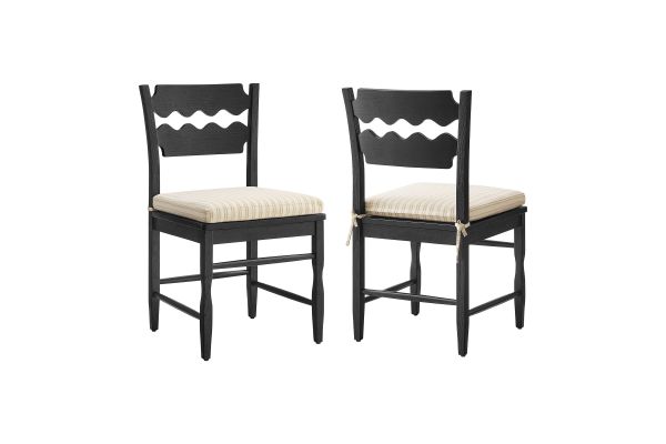 Jax Black/Oatmeal Stripe Oak Wood Dining Chair with Wavy Razor Back and Cushion (Set of 2)