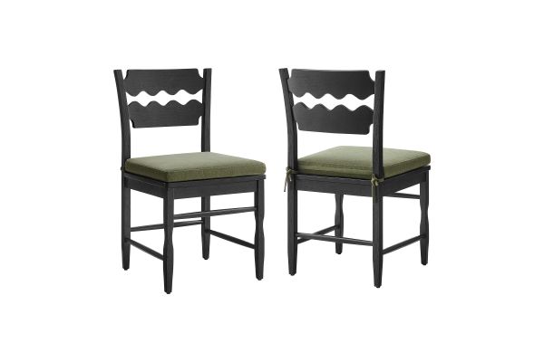 Jax Black/Sage Oak Wood Dining Chair with Wavy Razor Back and Cushion (Set of 2)