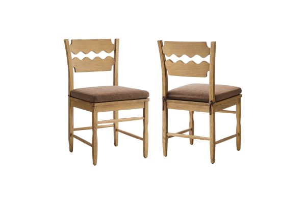 Jax Weathered Oak/Cocoa Oak Wood Dining Chair with Wavy Razor Back and Cushion (Set of 2)
