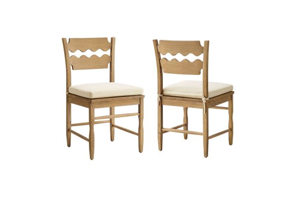 Jax Weathered Oak/Linen Oak Wood Dining Chair with Wavy Razor Back and Cushion (Set of 2)