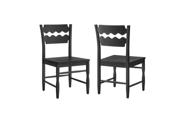 Jax Black Oak Wood Dining Chair with Wavy Razor Back (Set of 2)