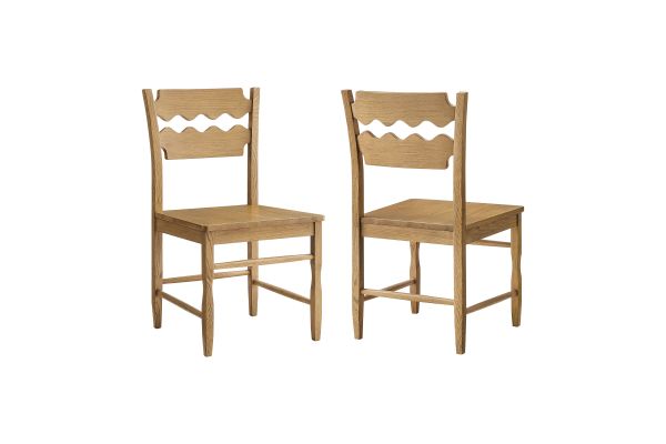 Jax Weathered Oak Wood Dining Chair with Wavy Razor Back (Set of 2)
