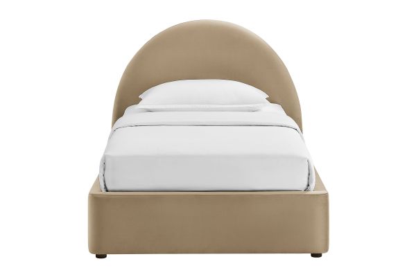 Resort Taupe Twin Arched Performance Velvet Storage Platform Bed Frame