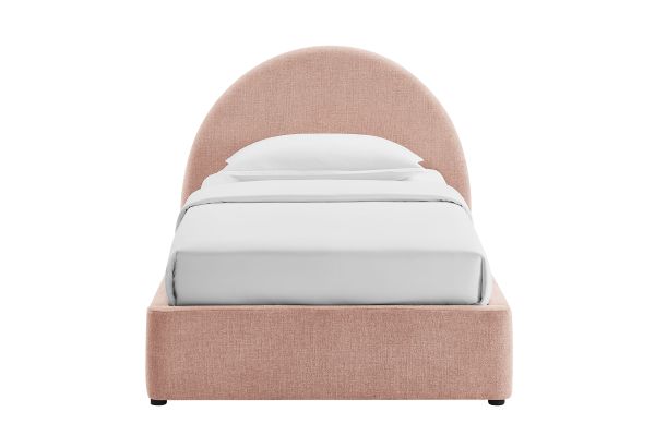 Resort Blush Twin Arched Upholstered Fabric Storage Platform Bed Frame