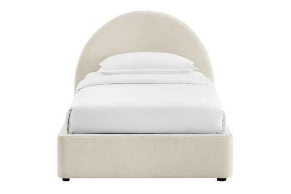 Resort Ecru Twin Arched Upholstered Fabric Storage Platform Bed Frame