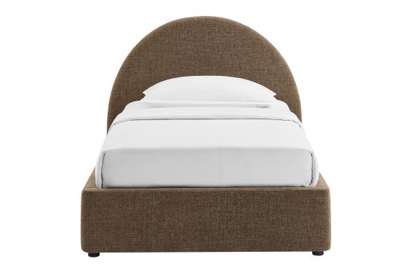 Resort Mocha Twin Arched Upholstered Fabric Storage Platform Bed Frame