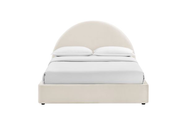 Resort Alabaster Queen Arched Performance Velvet Storage Platform Bed Frame