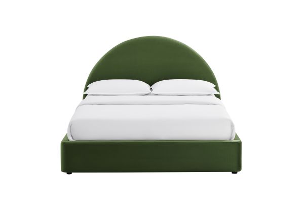 Resort Moss Green Queen Arched Performance Velvet Storage Platform Bed Frame