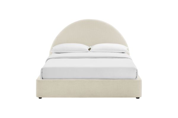 Resort Ecru Queen Arched Upholstered Fabric Storage Platform Bed Frame