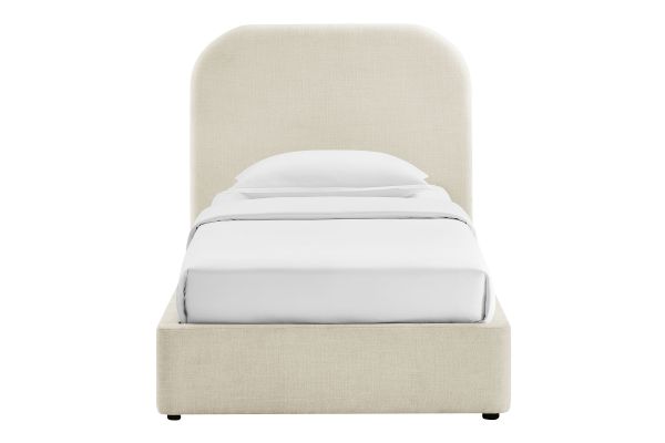Keynote Ecru Twin Fabric Upholstered Storage Platform Bed Frame