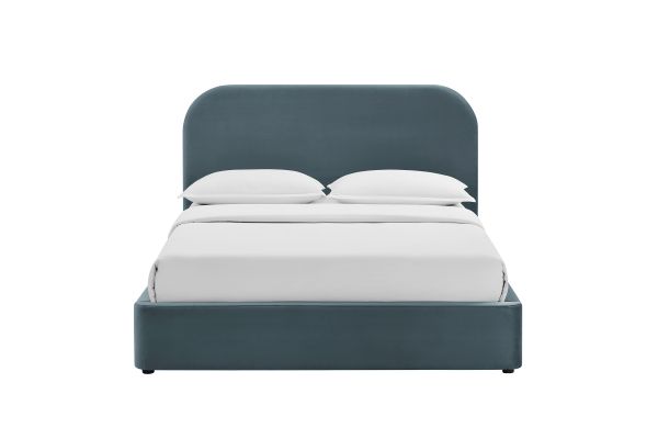 Keynote Cadet Blue Full Performance Velvet Storage Platform Bed Frame
