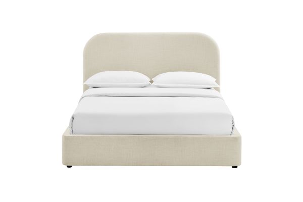 Keynote Ecru King Fabric Upholstered Storage Platform Bed Frame