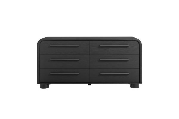 Bellamy Black Oak Curved 6-Drawer Dresser