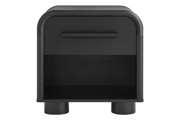 Bellamy Black Oak Curved 1-Drawer Nightstand