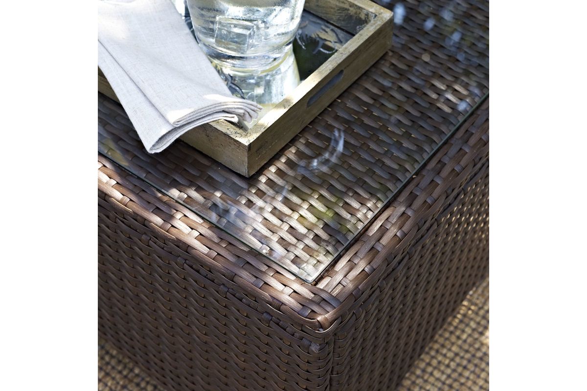 Kiawah Outdoor Glass Top Coffee Table in Brown at GardnerWhite