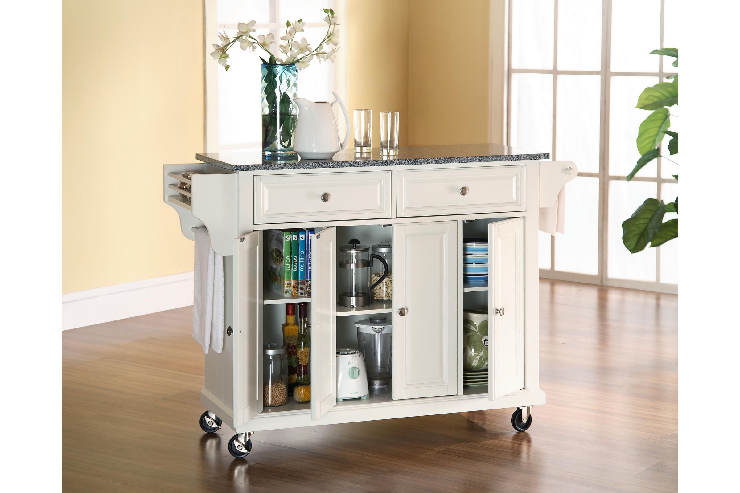 Solid Granite Top Kitchen Cart/Island in White at GardnerWhite
