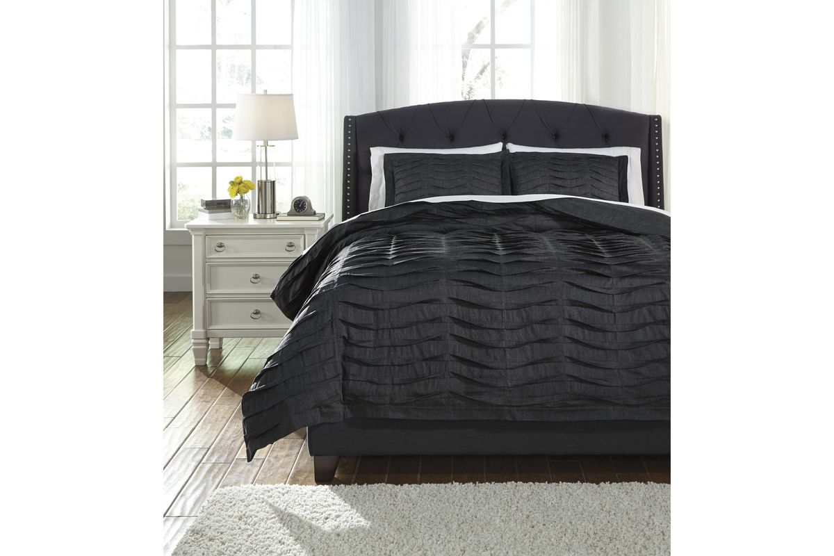 Voltos Queen Duvet Cover Set in Charcoal by Ashley at GardnerWhite