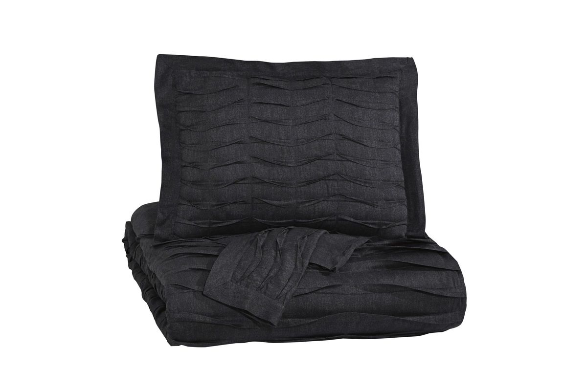 Voltos Queen Duvet Cover Set in Charcoal by Ashley at GardnerWhite