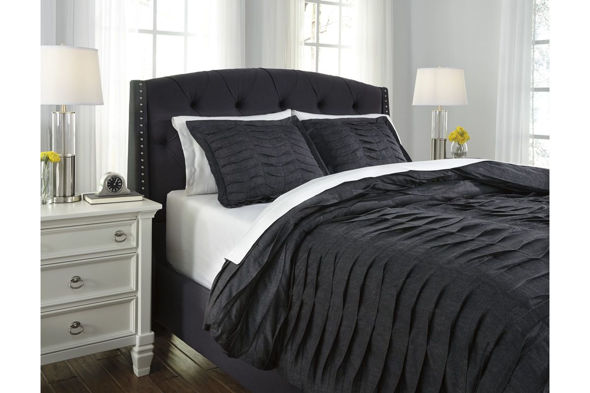 Voltos Queen Duvet Cover Set in Charcoal by Ashley at GardnerWhite