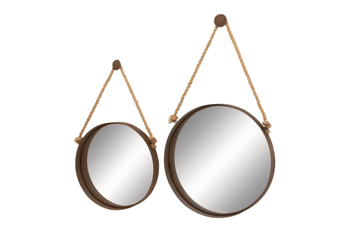 Rustic Round Wall Mirrors (Set of 2) with Rope Hangers by UMA