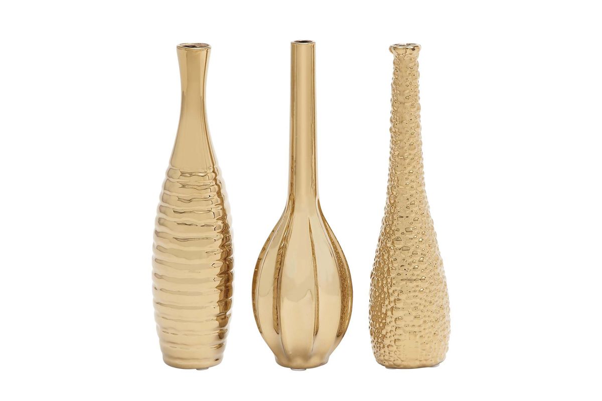 Modern Reflections Decorative Ceramic 12" Vases in Gold (Set of 3)