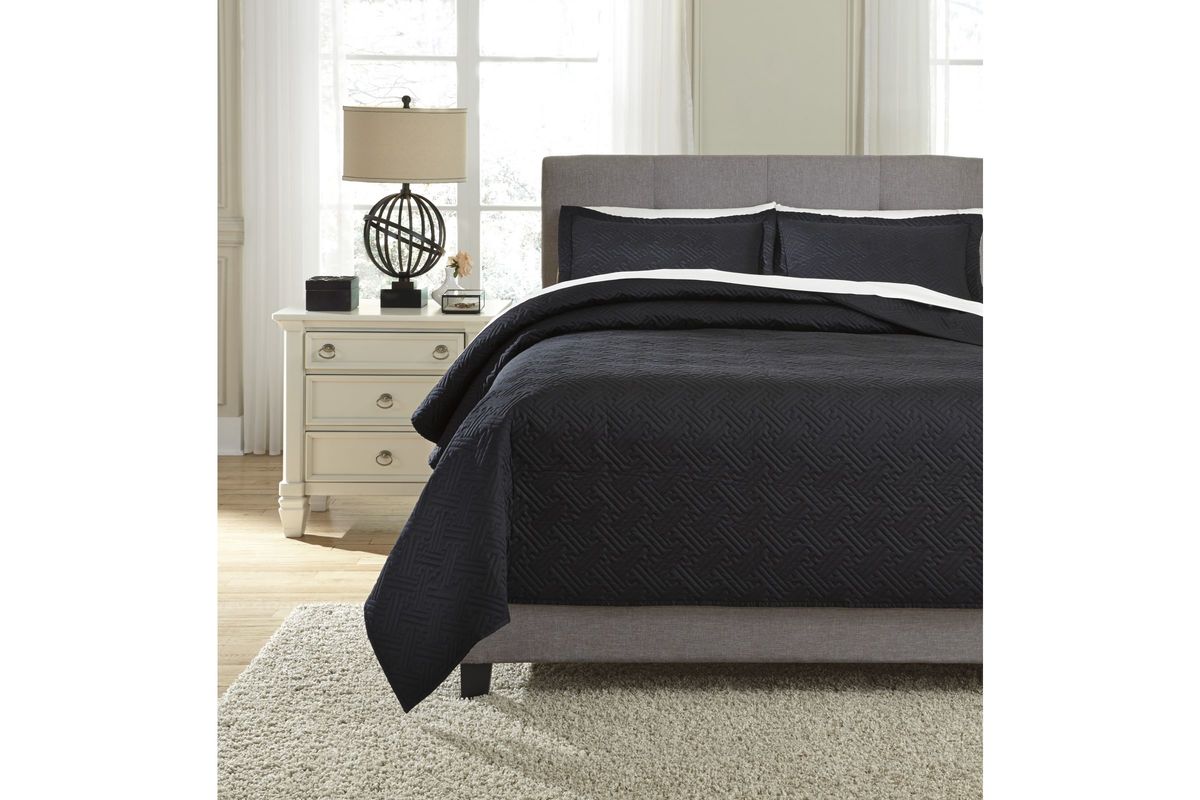 Aldis King Coverlet Set in Black by Ashley at GardnerWhite