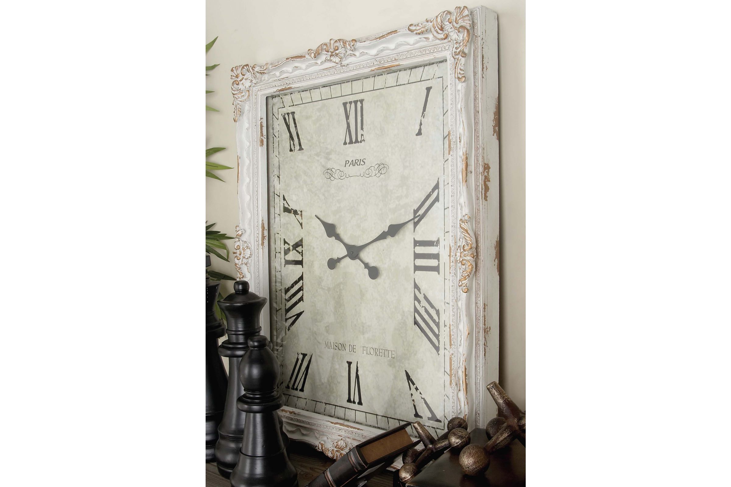 Rustic Elegance Rectangular Whitewashed Wall Clock at GardnerWhite