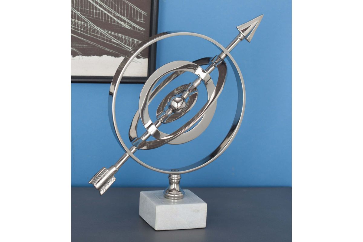 Modern Reflections 7" x 13" Armillary Sphere with Arrow in Silver