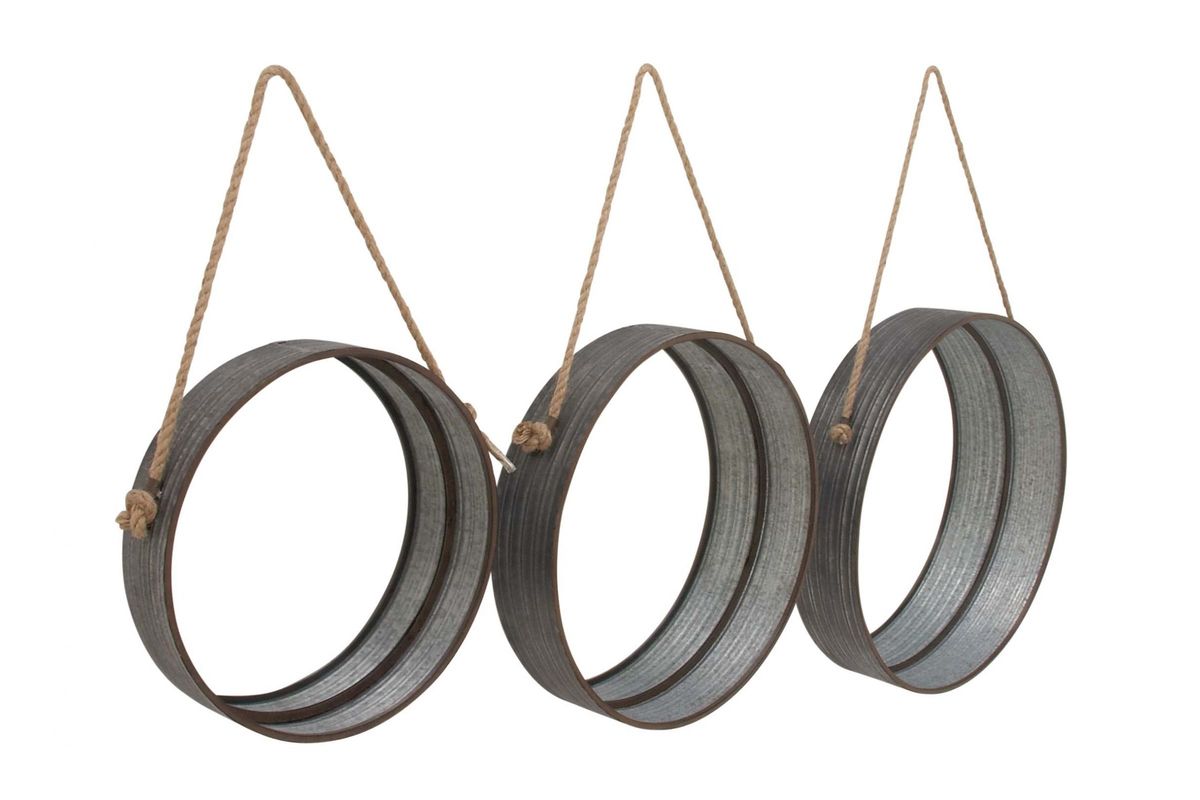 Modern Reflections Round Metal Rope Hanging Wall Mirrors (Set of 3) by UMA