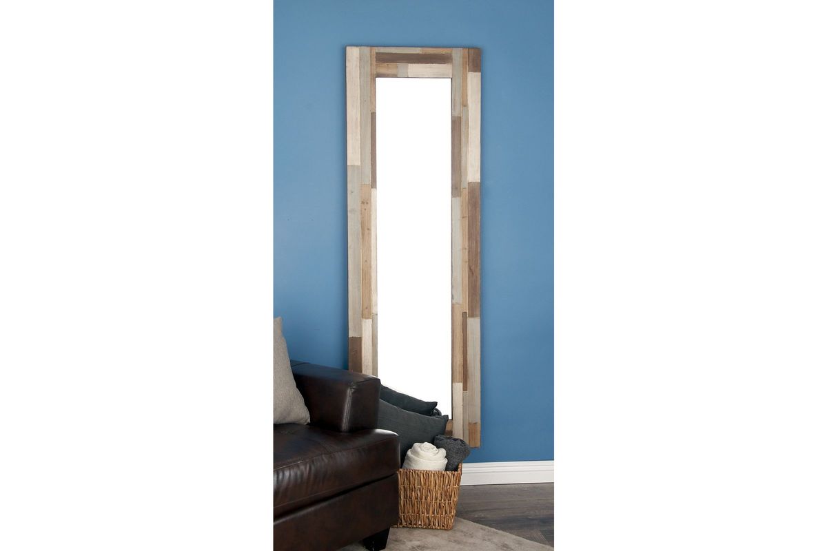 Modern Reflections Tall Rectangular Wall Mirror with Distressed Slat