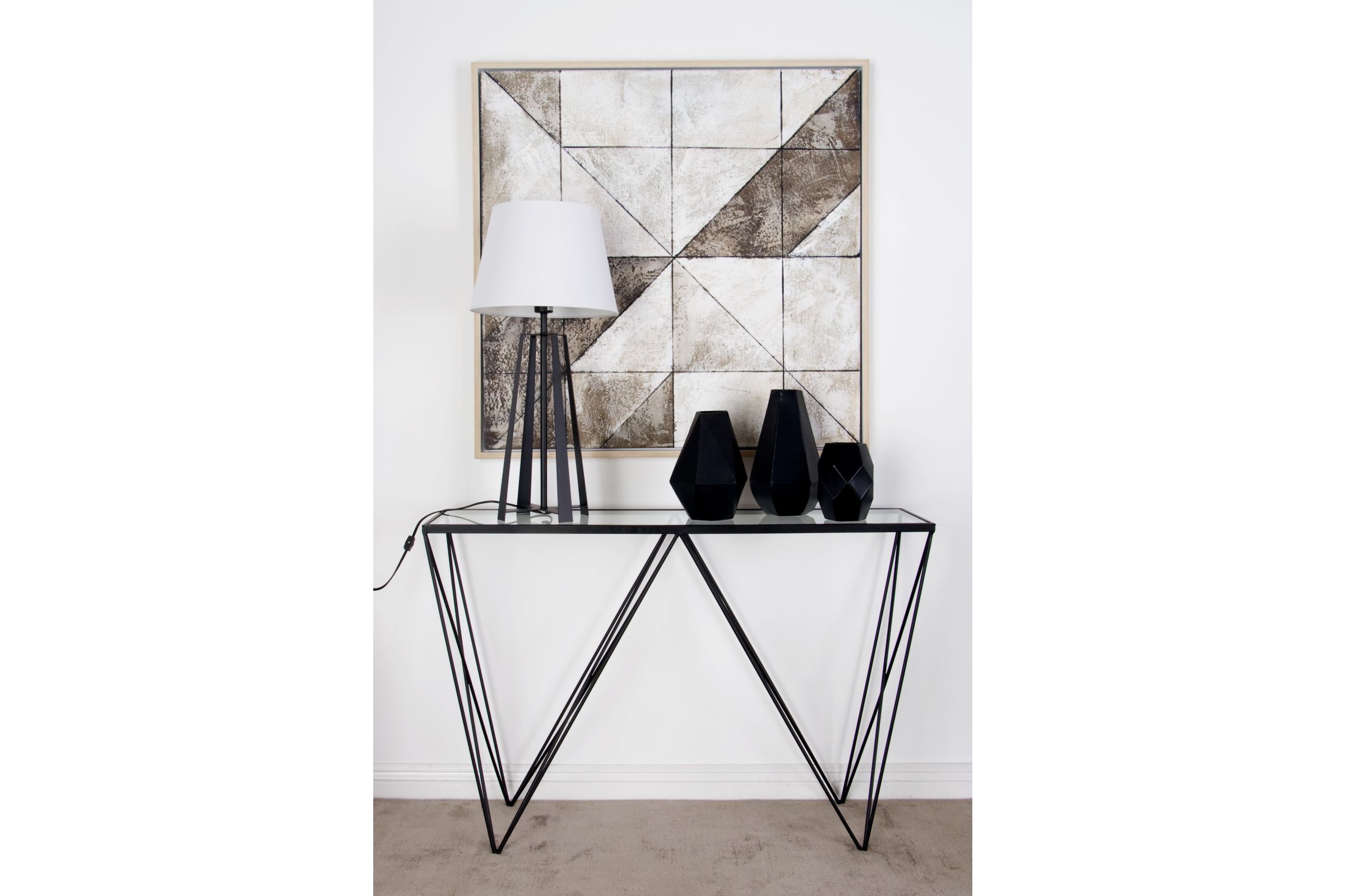 Modern Reflections Triangular Console Table in Black at GardnerWhite