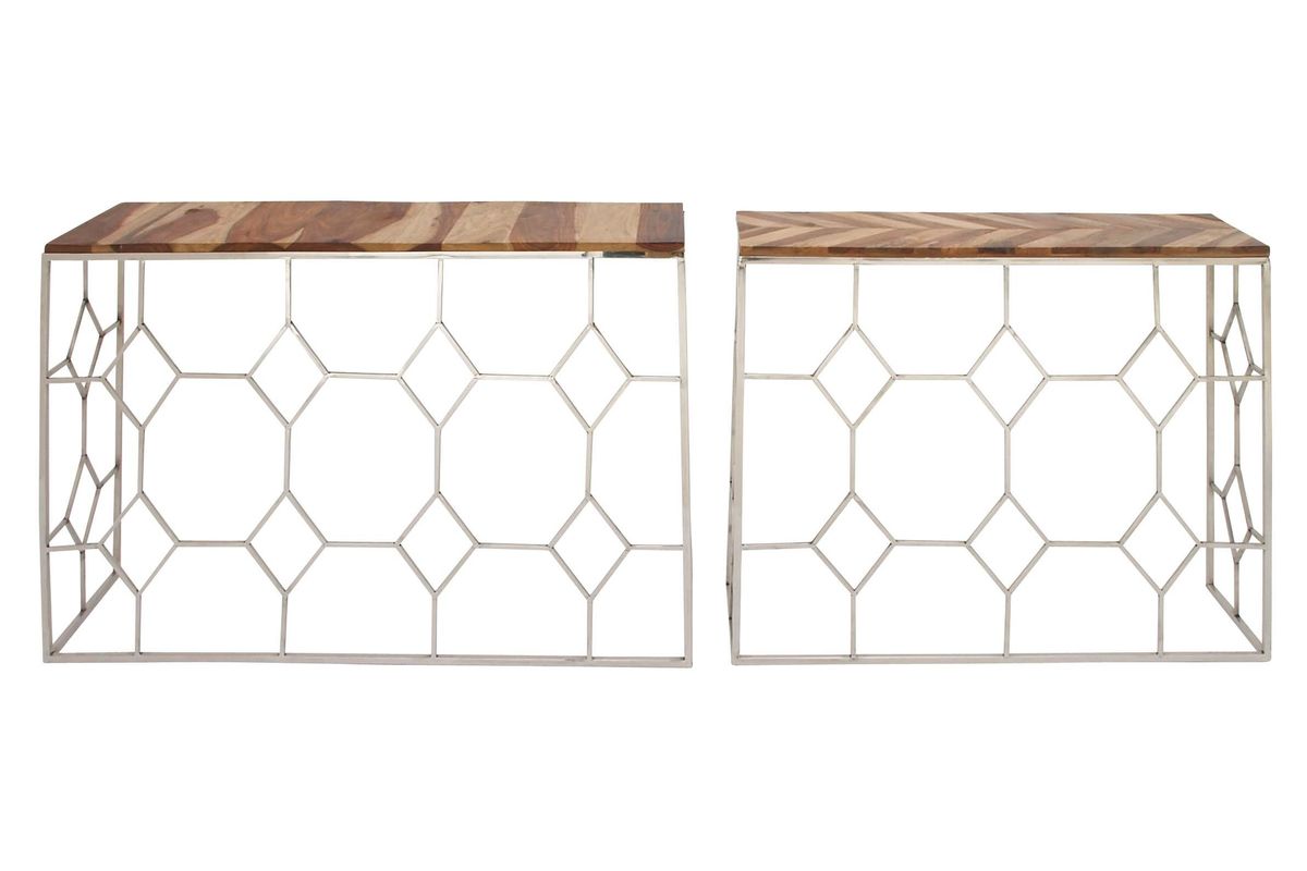 Modern Reflections Hexagonal Console Tables (Set of 2) in Natural