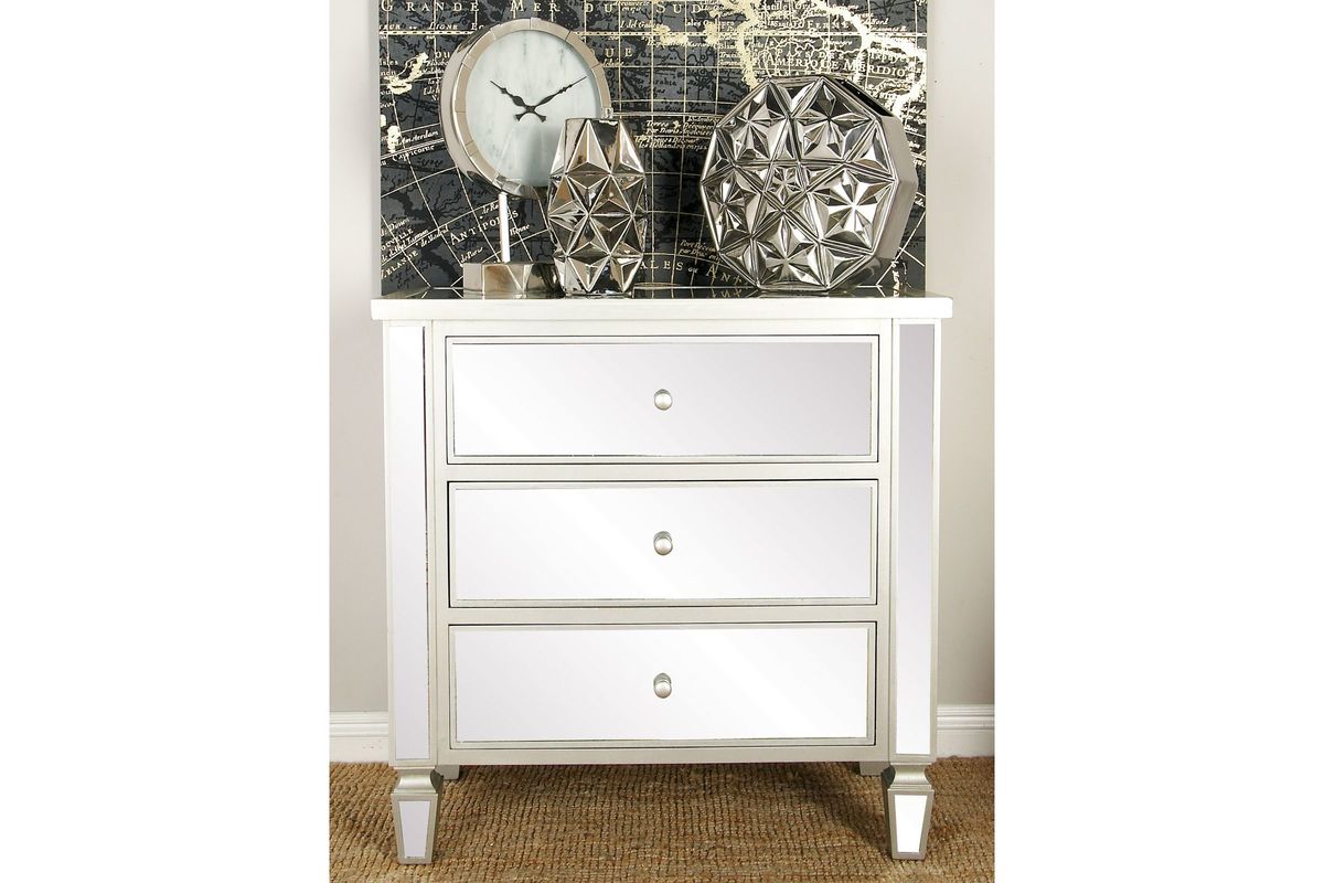 Retro Modern Mirror Console in Pearlized Ivory