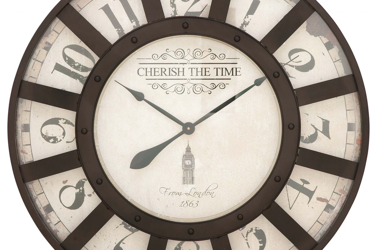 Vintage Reflections Round Wall Clock with 13Window Iron Frame