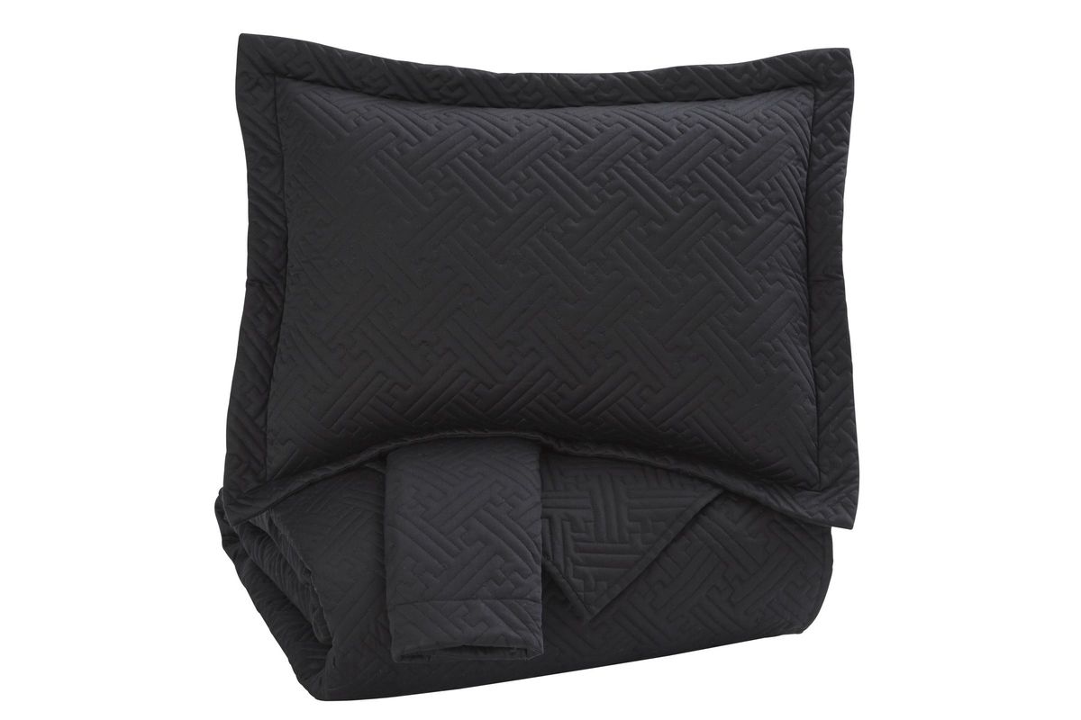 Aldis Queen Coverlet Set in Black by Ashley at GardnerWhite