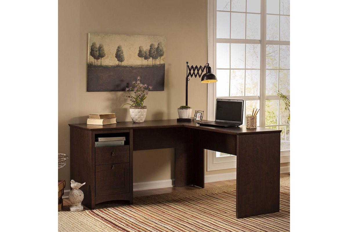 Buena Vista LShaped Desk in Madison Cherry by Bush at GardnerWhite