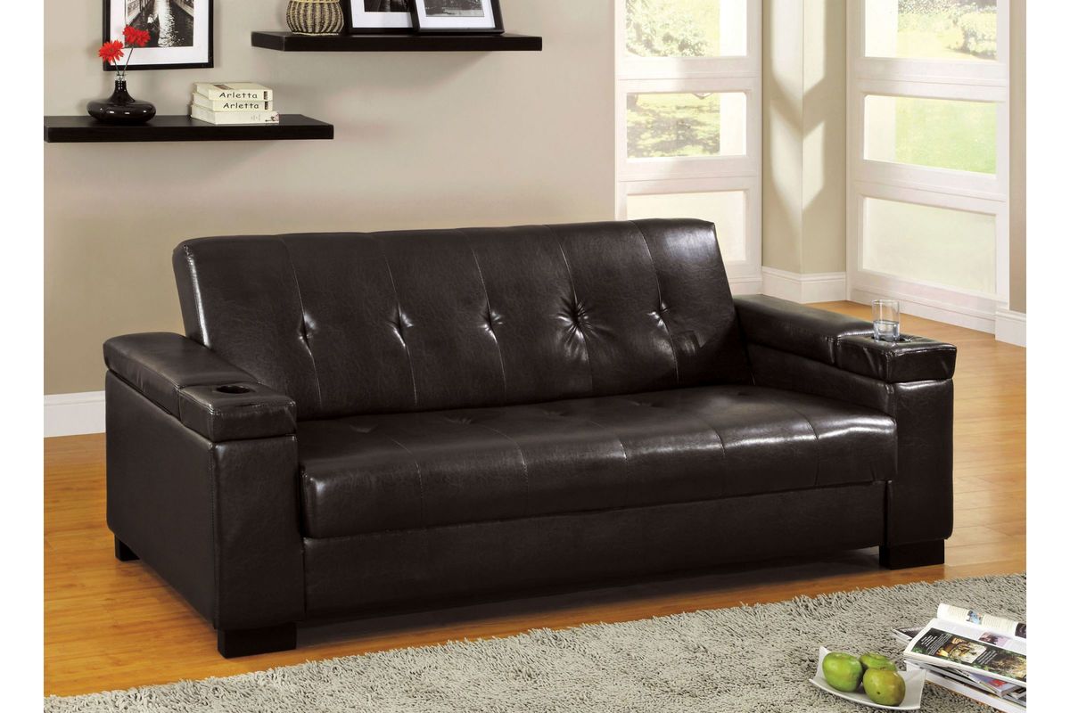 Damina Leatherette Futon with Armrest Storage at GardnerWhite