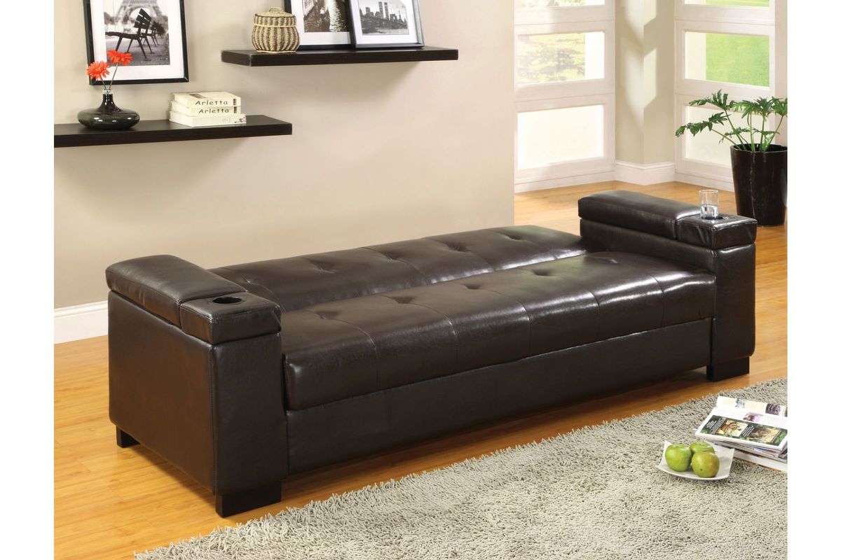 Damina Leatherette Futon with Armrest Storage at GardnerWhite