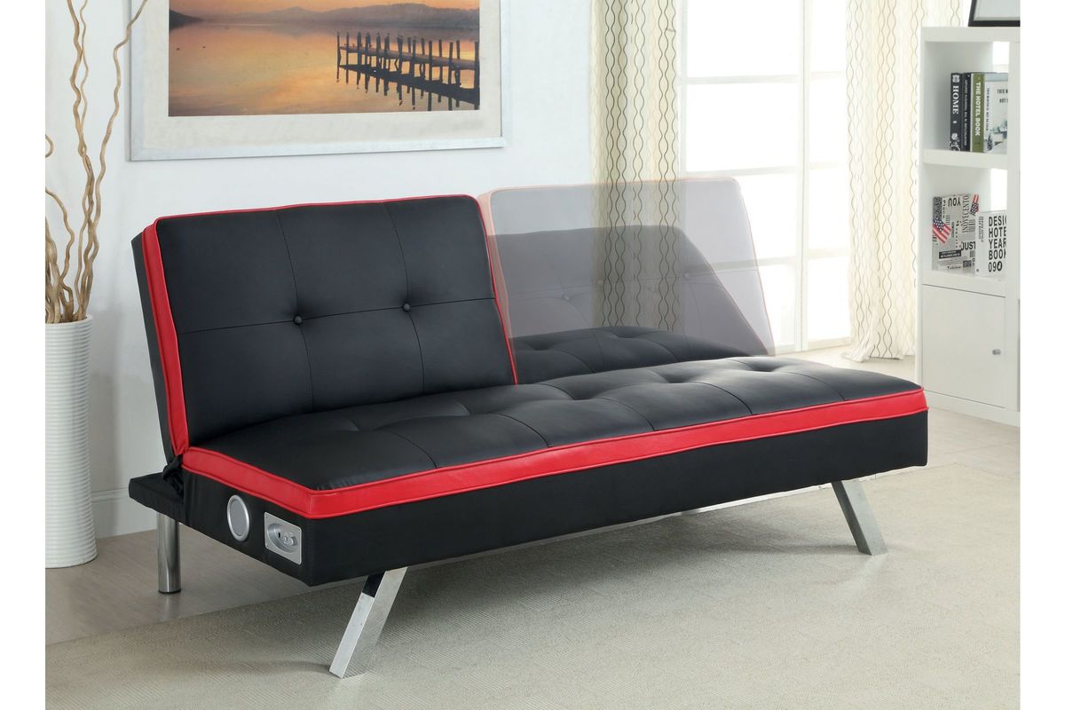 Jafar Two-Tone Tufted Leatherette Futon in Black and Red